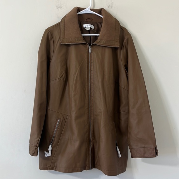 CJ Banks Jackets & Blazers - NWOT C.J. Banks Brown Faux Leather Bomber Full Zip Jacket Size 1X